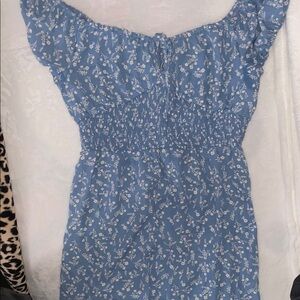 Floral Blue Off-Shoulder Dress